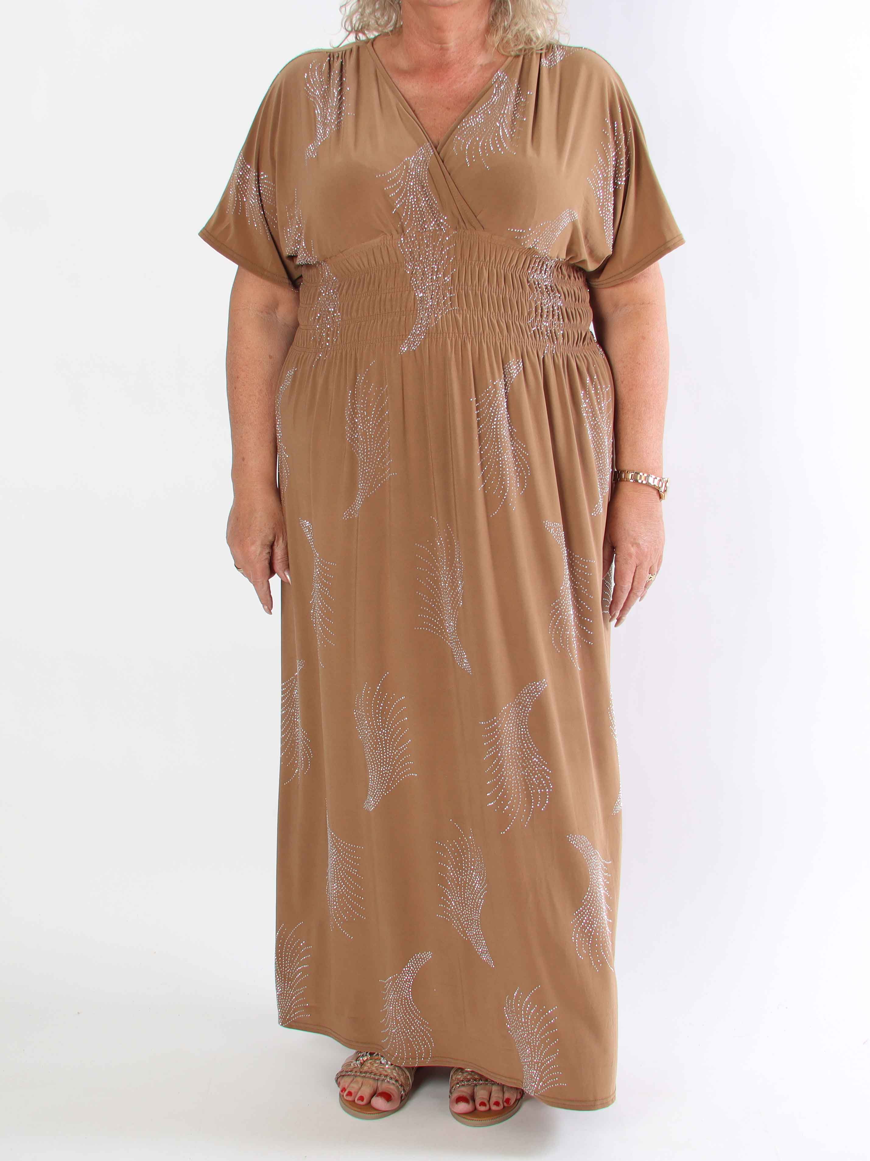 Pams Leaf Crystal - Lang elastisk plus size kjole med mønster af similisten